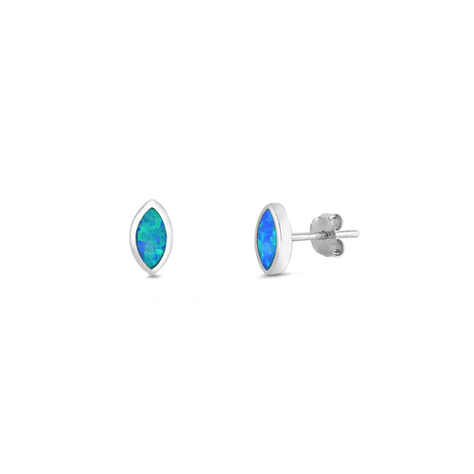 Silver Lab Opal Earrings - Marquise