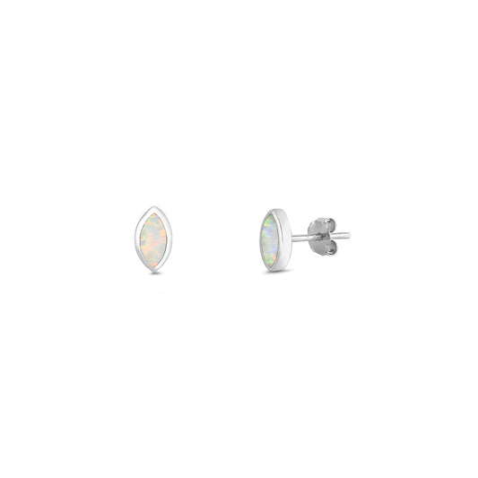 Silver Lab Opal Earrings - Marquise