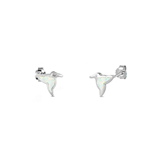 Silver Lab Opal Earrings - Hummingbird