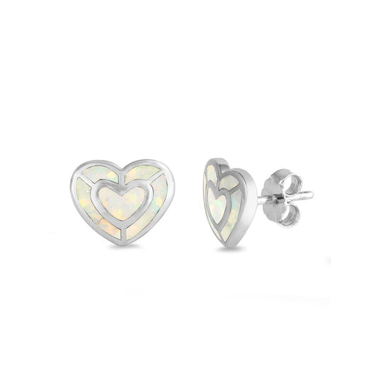 Silver Lab Opal Earrings - Heart