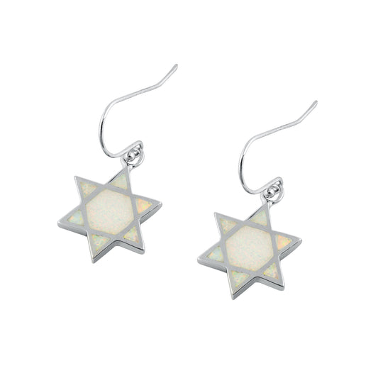 Silver Lab Opal Earrings - Jewish Star