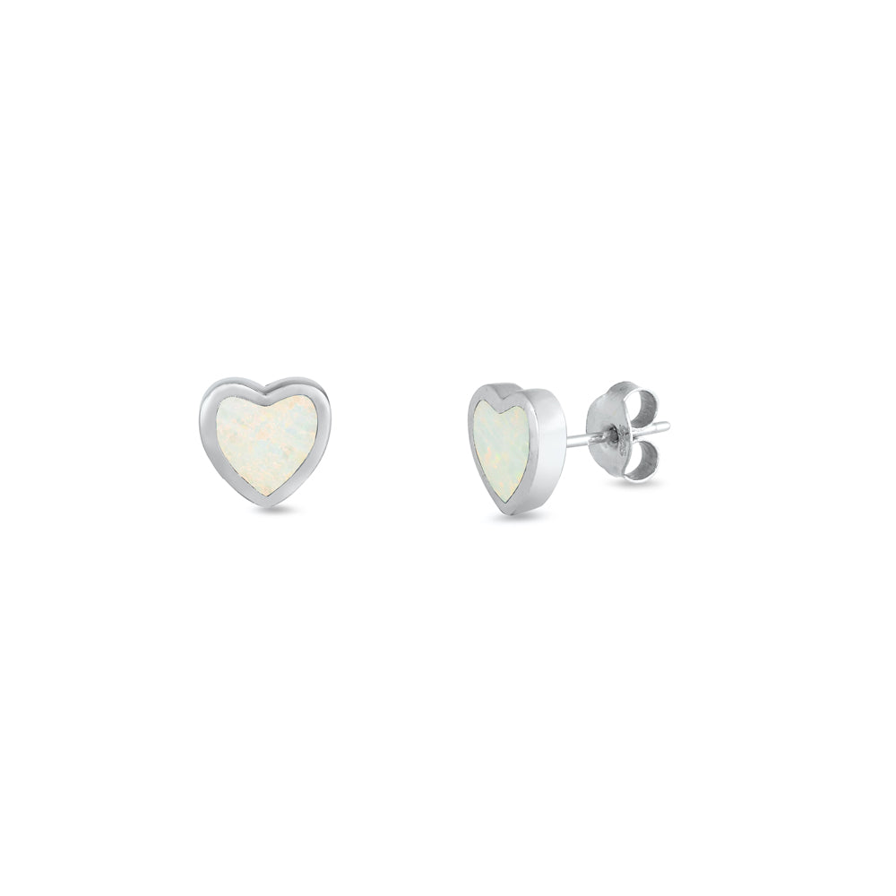 Silver Lab Opal Earrings - Heart