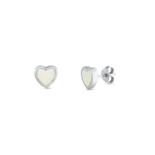 Silver Lab Opal Earrings - Heart