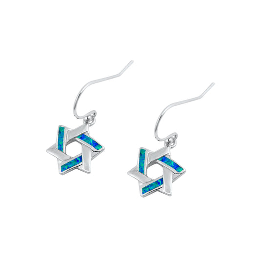 Silver Lab Opal Earrings - Jewish Star