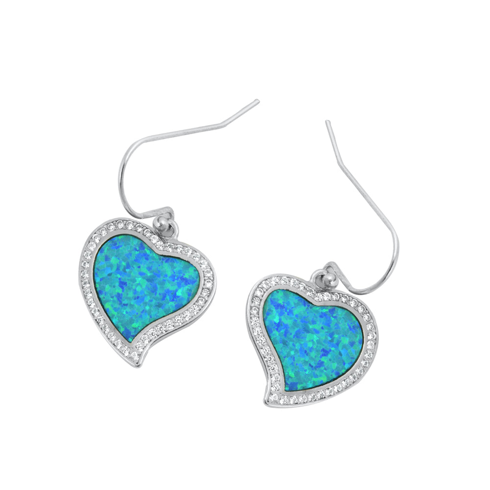 Silver Lab Opal Earrings - Heart