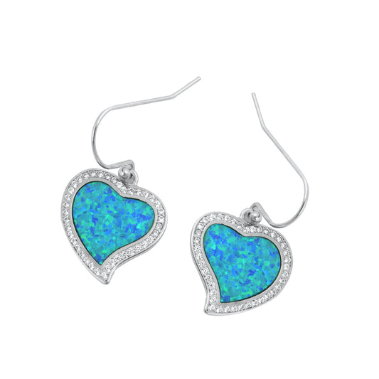 Silver Lab Opal Earrings - Heart
