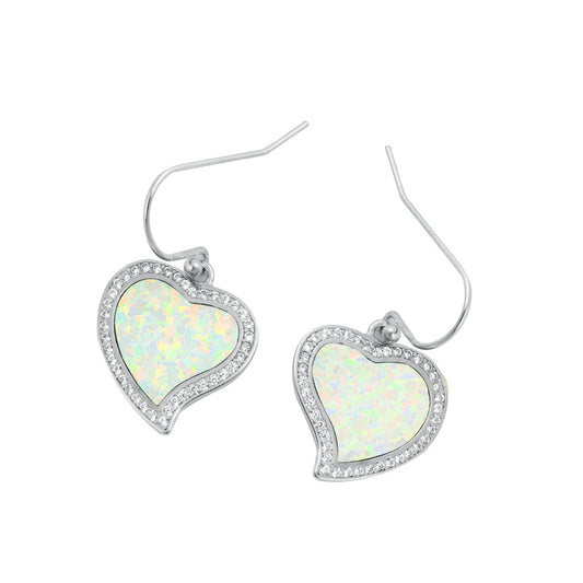 Silver Lab Opal Earrings - Heart