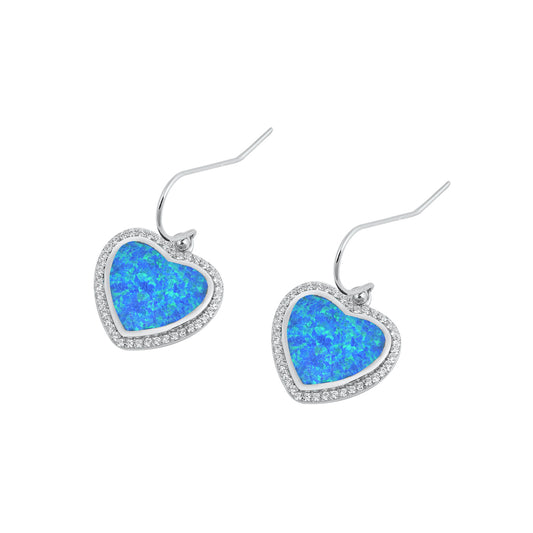 Silver Lab Opal Earrings - Heart