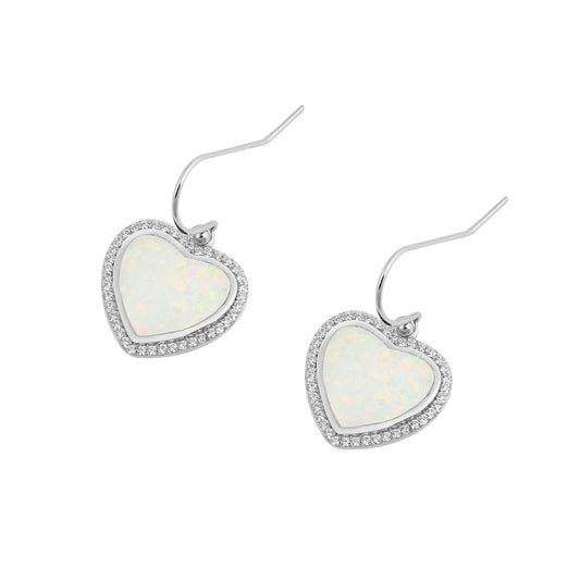 Silver Lab Opal Earrings - Heart