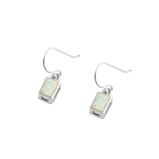 Silver Lab Opal Earrings - Rectangular