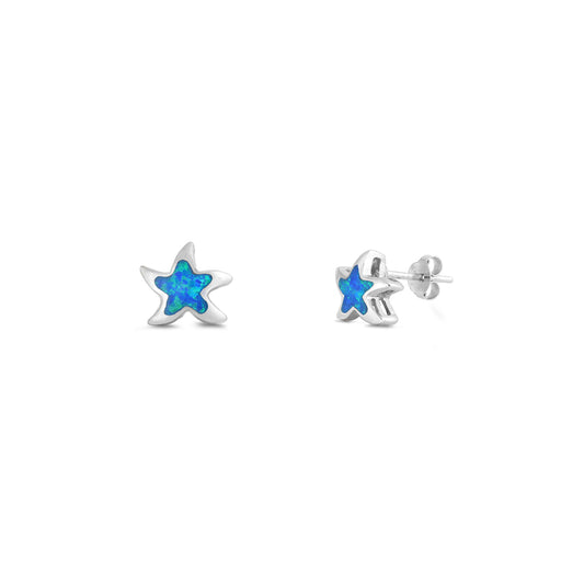 Silver Lab Opal Earrings - Star
