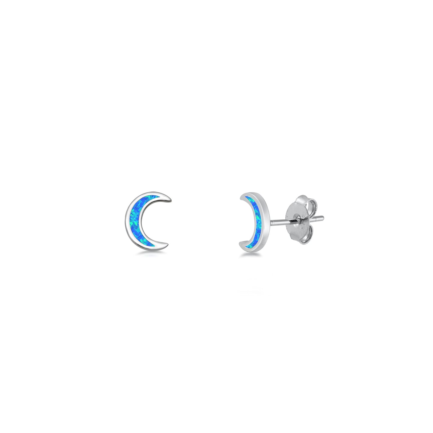 Silver Lab Opal Earrings - Moon