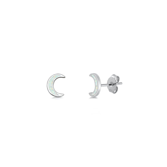 Silver Lab Opal Earrings - Moon