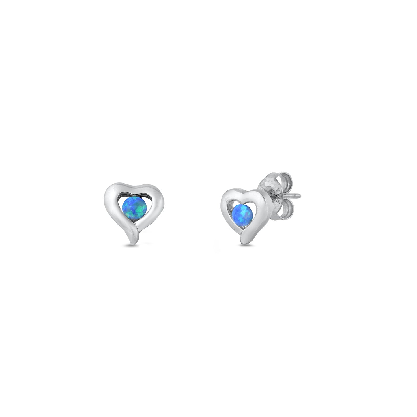 Silver Lab Opal Earrings - Heart