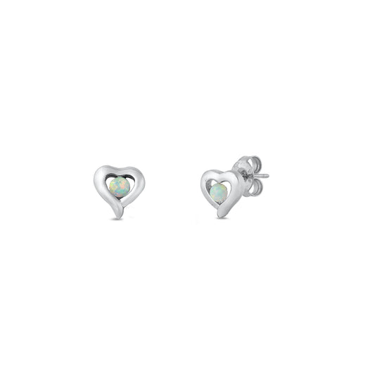 Silver Lab Opal Earrings - Heart