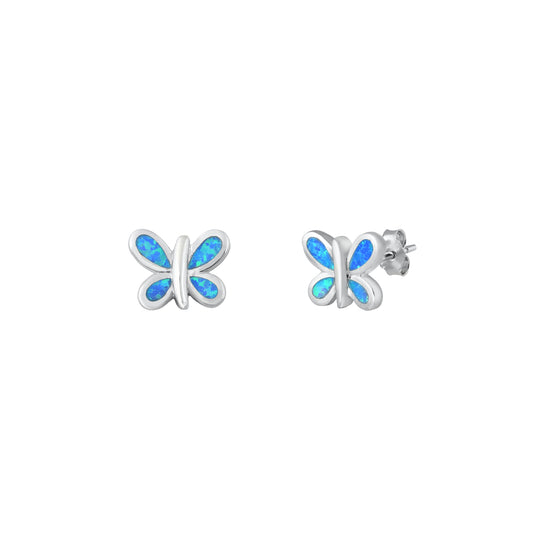 Silver Lab Opal Earrings - Butterfly