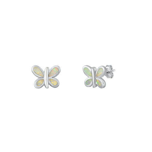 Silver Lab Opal Earrings - Butterfly