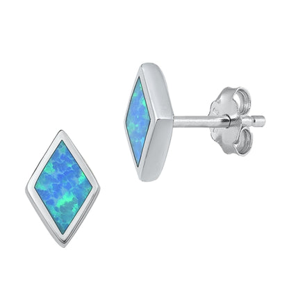 Silver Lab Opal Earrings - Diamond Shape