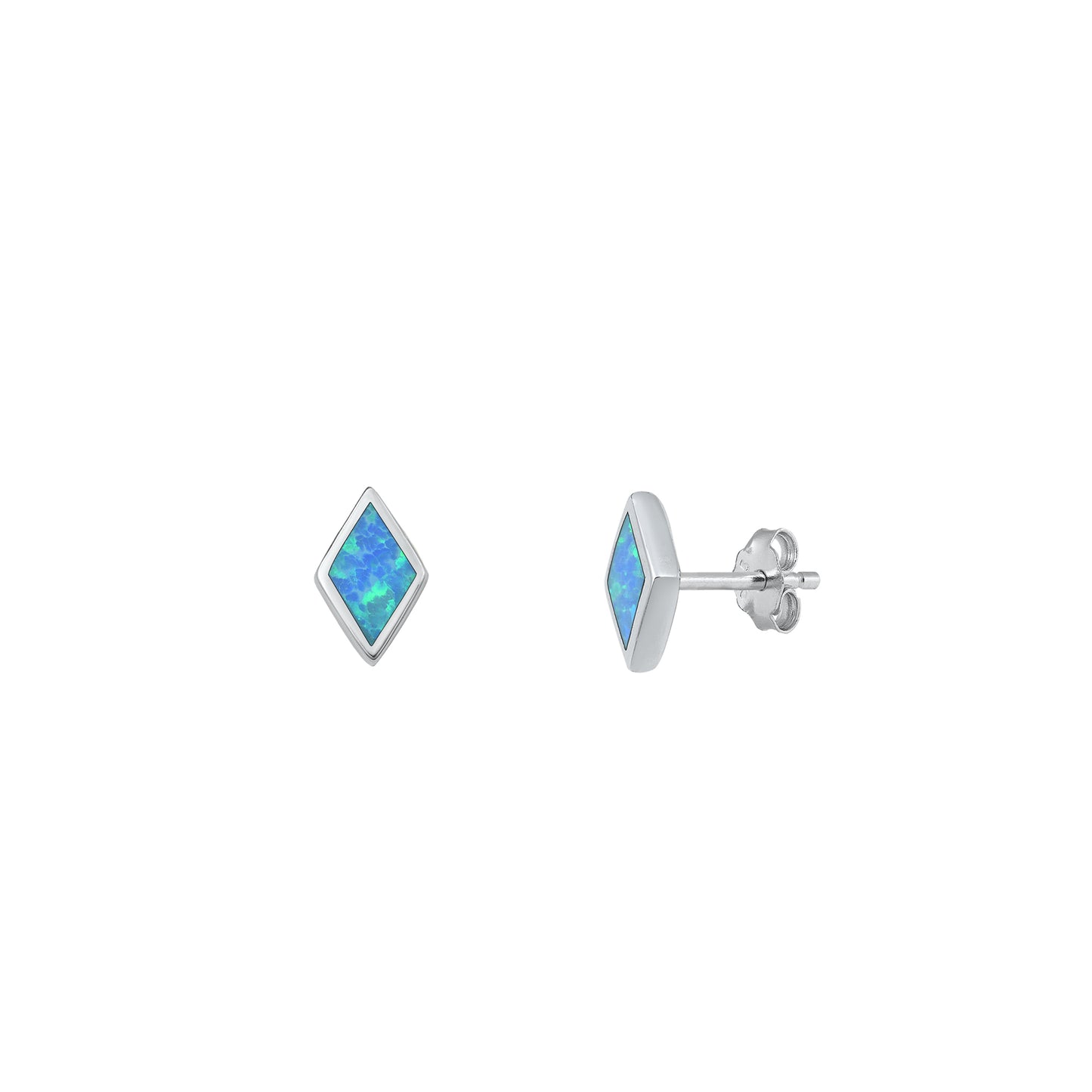 Silver Lab Opal Earrings - Diamond Shape