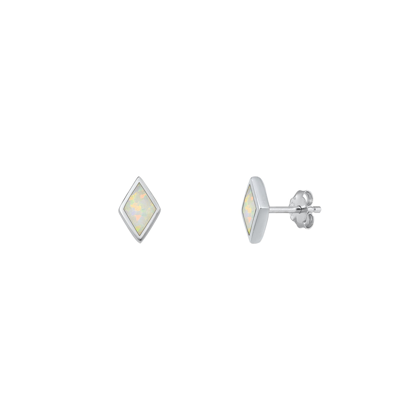 Silver Lab Opal Earrings - Diamond Shape
