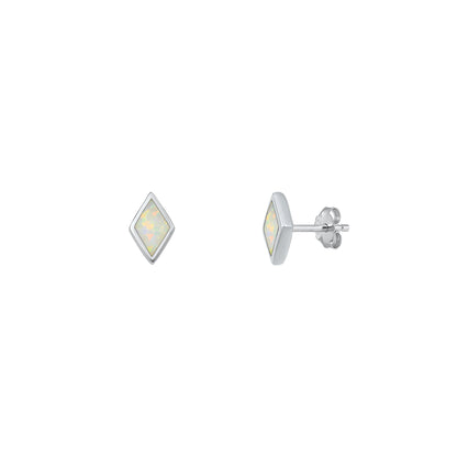 Silver Lab Opal Earrings - Diamond Shape