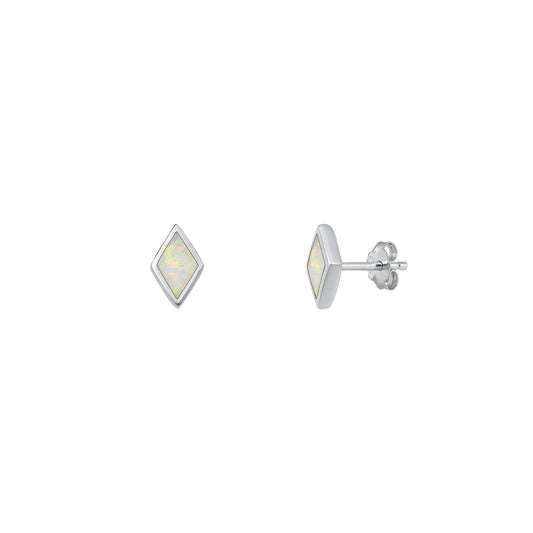 Silver Lab Opal Earrings - Diamond Shape