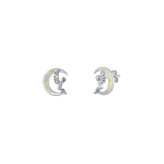 Silver Lab Opal Earrings - Moon & Angel
