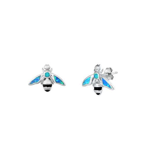 Silver Lab Opal Earrings - Bee