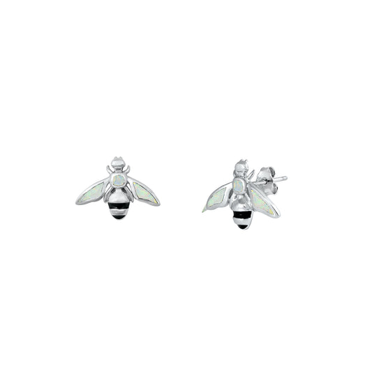 Silver Lab Opal Earrings - Bee