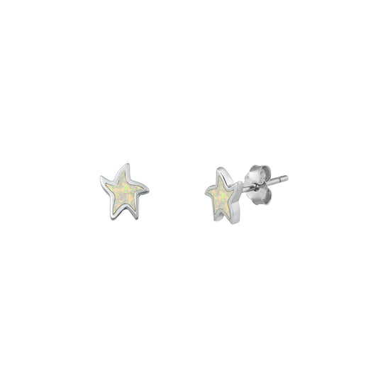 Silver Lab Opal Earrings - Star