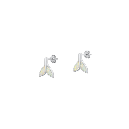 Silver Lab Opal Earrings - Whale Tail