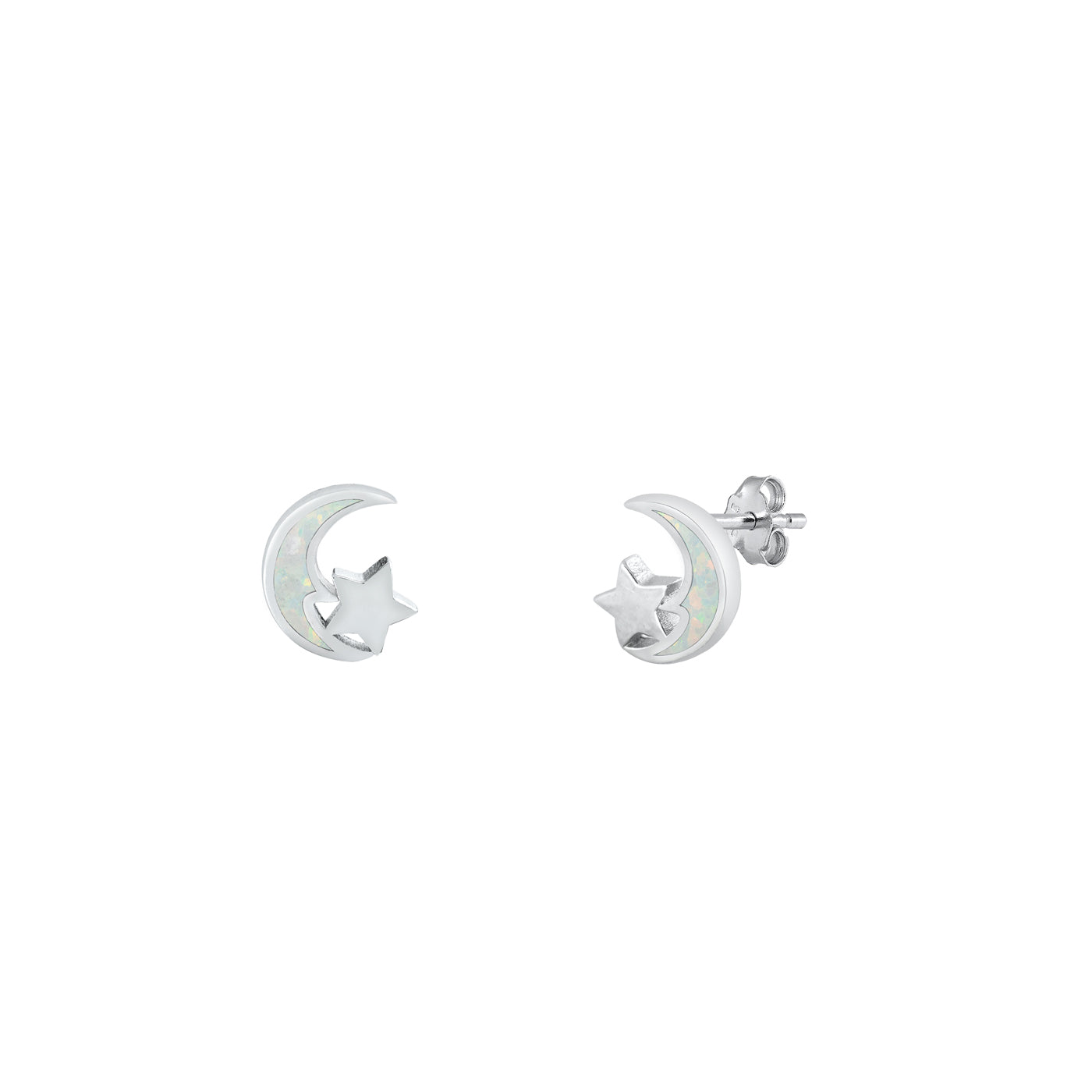 Silver Stud Earrings - Moon & Star