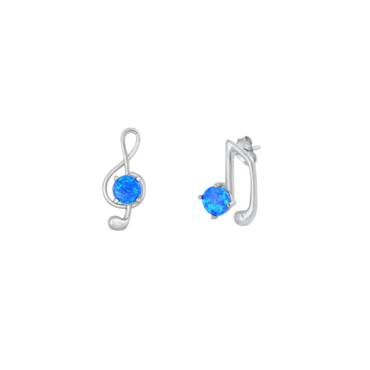 Silver Lab Opal Earrings - Music Notes