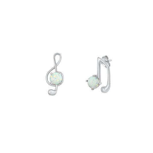 Silver Lab Opal Earrings - Music Notes