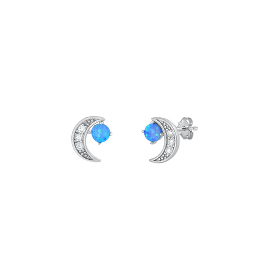 Silver Lab Opal Earrings - Moon
