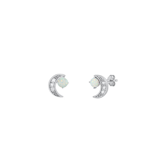 Silver Lab Opal Earrings - Moon