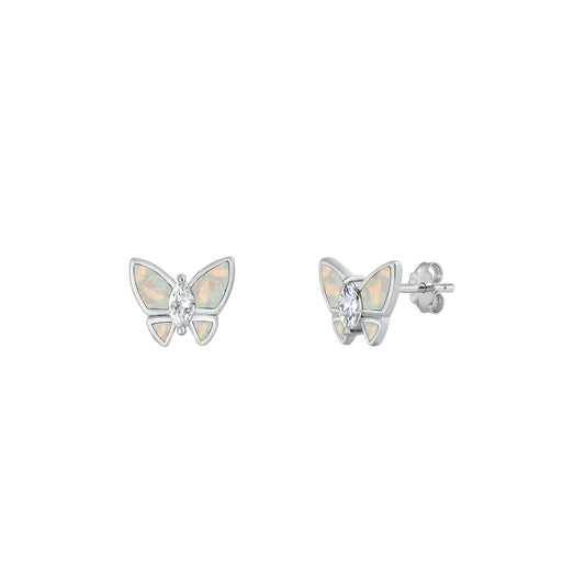 Silver Lab Opal Earrings - Butterfly