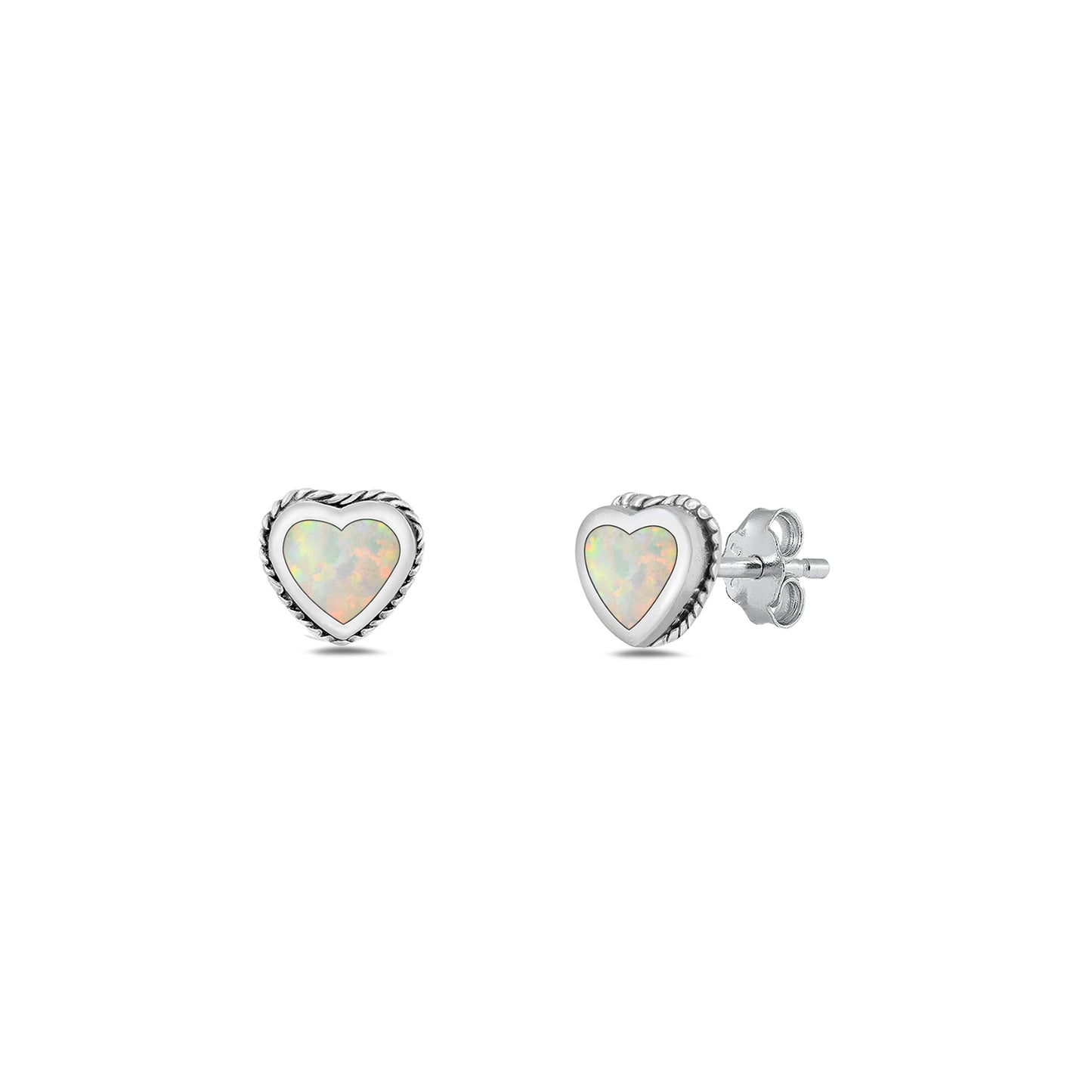 Silver Lab Opal Earrings - Heart