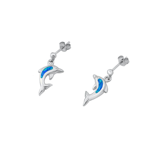 Silver Lab Opal Earrings - Dolphin