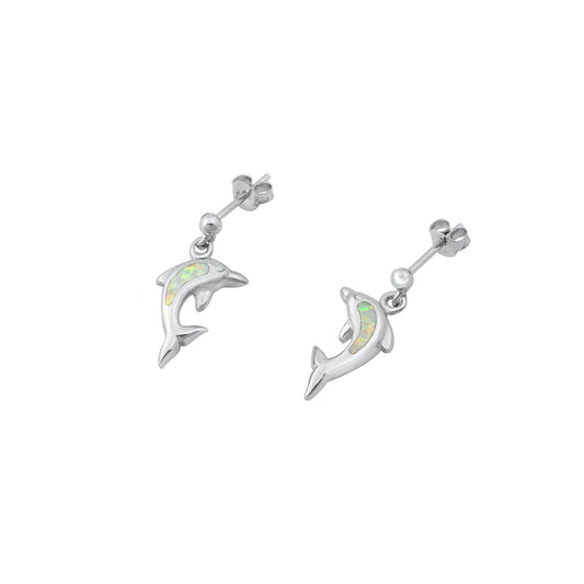 Silver Lab Opal Earrings - Dolphin