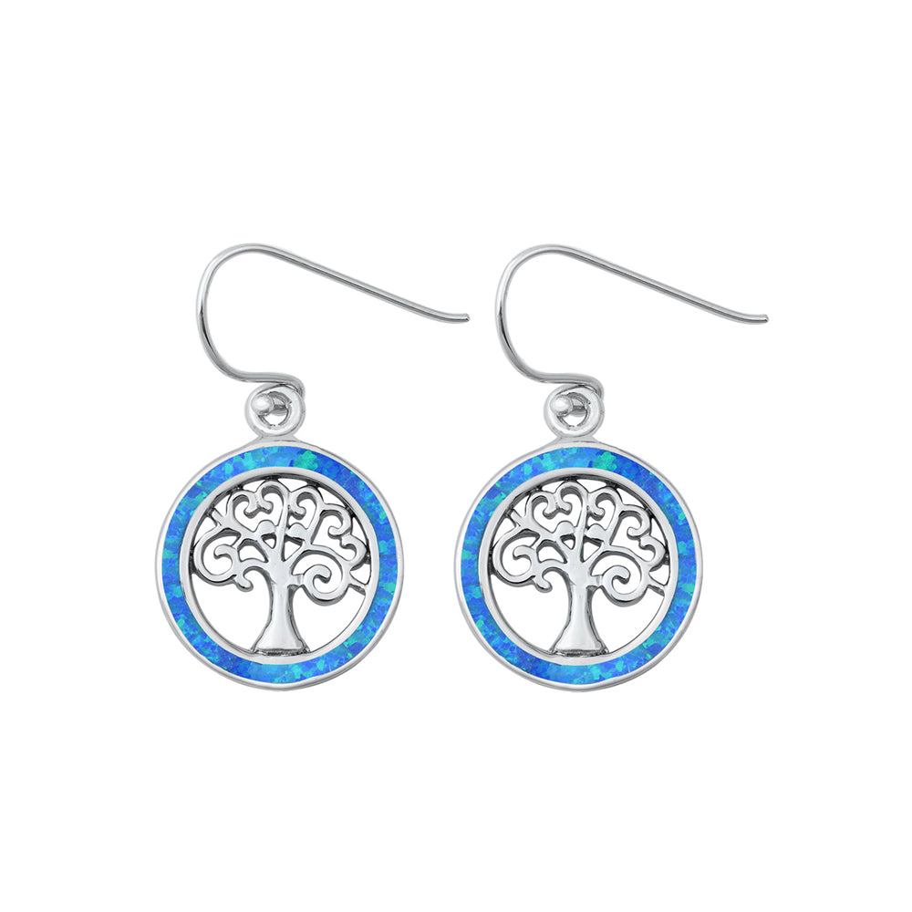 Silver Lab Opal Earrings - Tree of Life