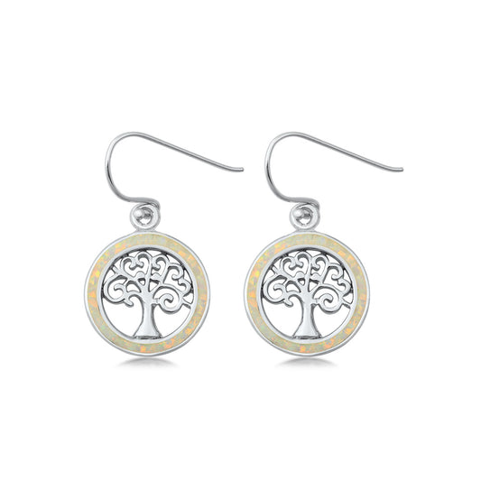 Silver Lab Opal Earrings - Tree of Life