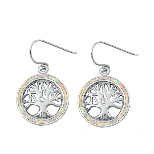 Silver Lab Opal Earrings - Tree of Life