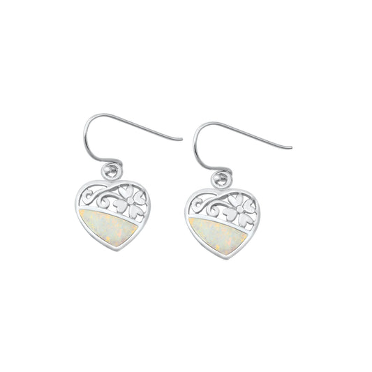 Silver Lab Opal Earrings - Heart & Flower