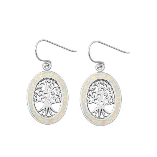 Silver Lab Opal Earrings - Tree of Life