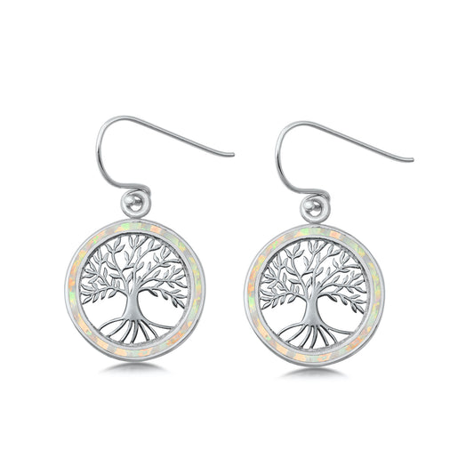 Silver Earrings w/ Lab Opal - Tree of Life