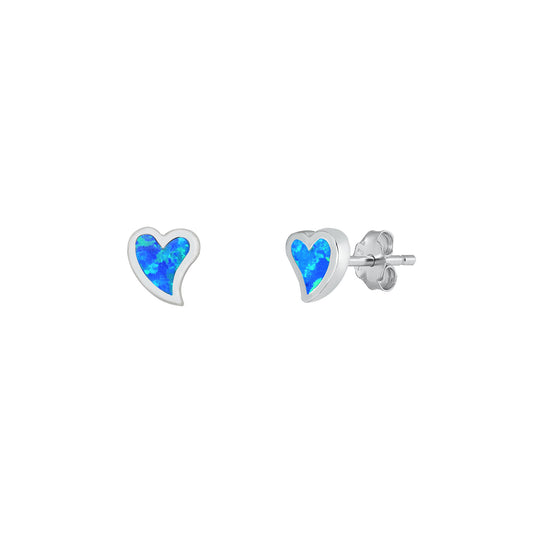Silver Lab Opal Earrings - Heart