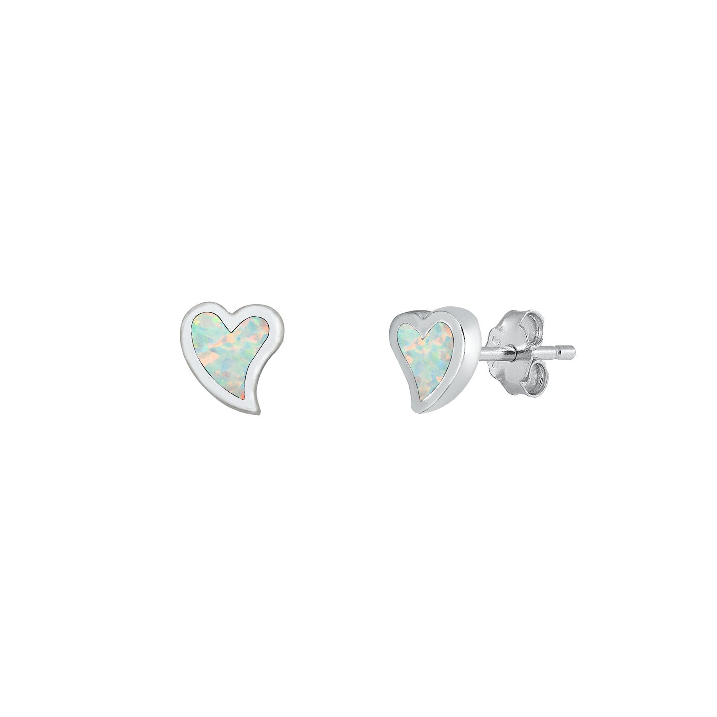 Silver Lab Opal Earrings - Heart