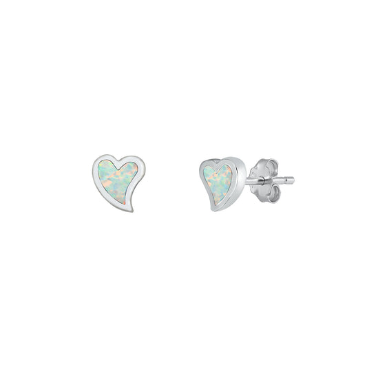 Silver Lab Opal Earrings - Heart