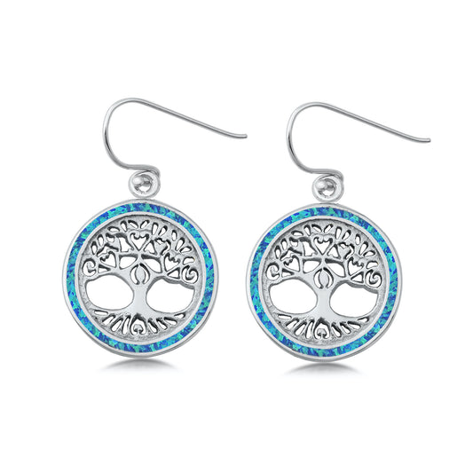 Silver Lab Opal Earrings - Tree of Life
